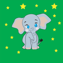 Sad elephant with stars illustration
