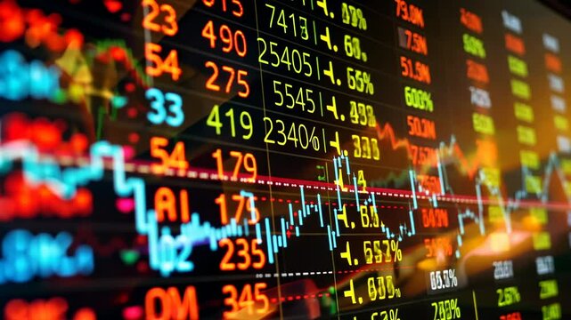 Colorful Stock Market Data Display with Financial Charts and Trading Indicators Signifying Market Trends and Analysis