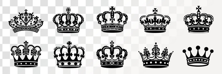 Elegant vintage crown collection isolated illustration, vector set