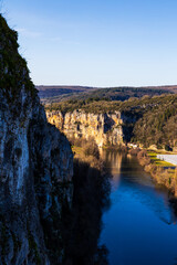 Limestone cliff by the Lot River from the heights of the medieval village of Saint-Cirq-Lapopie