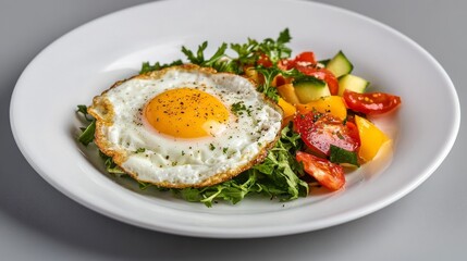Fried Egg with Mixed Fruit and Vegetable Salad