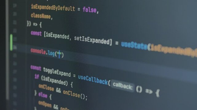 Typing "I don't want to work" in code editor, console. Technology background for software developer and Computer script concept. Programming React.js, Next.js, JavaScript, HTML. Close up video