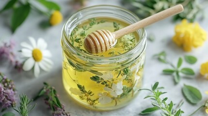 Fototapeta premium Herbal Honey Infused With Flowers and Herbs