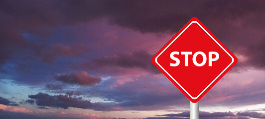 stop tornado warning sing against a powerful stormy background with copy space. dirty and angled sing with cyclonic winds add to the drama