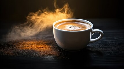 A highly detailed mockup of a white coffee cup on a black, glossy background. Mirror image of a cup.