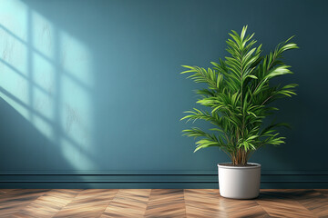 3d empty interior with home plant.