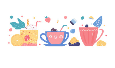 Minimalist Vector of Tea and Sweets in Flat Style for Modern Design Inspiration