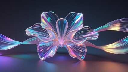 Fototapeta premium Mesmerizing Holographic 3D Abstract Liquid Ribbon with Flower Petal Curves