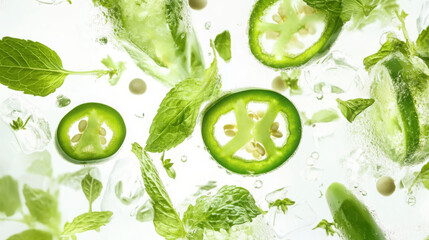 Refreshing spicy mojito with sliced jalapenos and fresh mint for a zesty twist