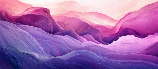 Obraz premium Abstract landscape showcasing vibrant purple and pink wave-like formations at sunset