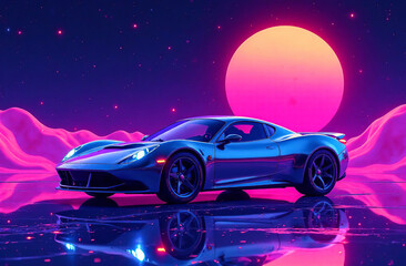 Futurism science fiction, cyber city, car automobile transport. AI Generative