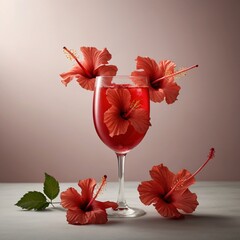 hibiscus drink with flowers, neutral background