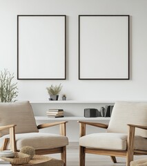 Modern Living Room Interior With Empty Frames