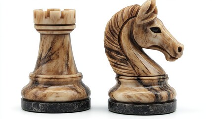 Carved ivory knight chess piece with detailed etchings on a white background