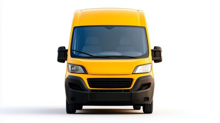 Bright Yellow Van Front View On White Background