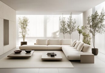 Modern Minimalist Beige Living Room Design