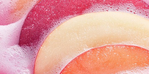 Fototapeta premium Slicing fresh apples in soapy water kitchen food bright environment close-up refreshing concept