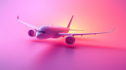 Modern commercial airplane with sleek aerodynamic design on gradient pink background, symbolizing aviation, air travel, futuristic technology, transportation, aerospace industry, global connectivity, 