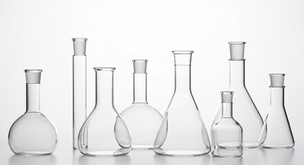 Transparent Laboratory Test Tubes Glassware on White Background