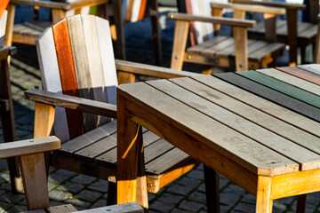 Empty table at restaurant terrace. Exterior table