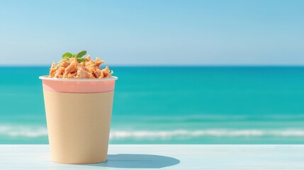 Refreshing summer treat delicious dessert cup by the beach food bright ocean view