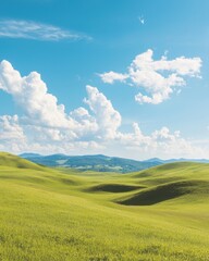 Obraz premium Breathtaking green hills under blue sky nature landscape open field scenic view tranquil concept