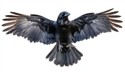 Fototapeta premium Raven In Flight Against White Background