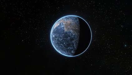 Obraz premium Planet Earth, Space, Night, Orbit, Digital, Glowing, Background, Stars, Science, Astronomy, Education