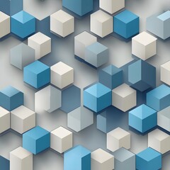 Fototapeta premium Geometric design featuring blue and cream cubes and hexagons on a textured background