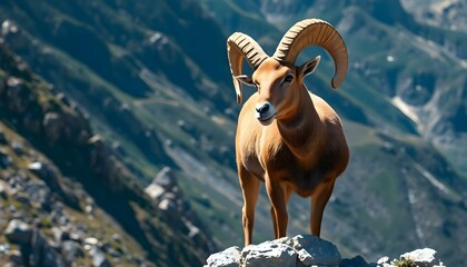 a ram standing on top of a rocky mountain