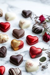 Chocolate hearts collection featuring assorted heart-shaped chocolates in a neat display