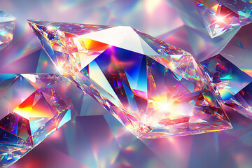 3d render, abstract crystal background, iridescent texture, macro panorama, faceted gem, wide panoramic polygonal wallpaper