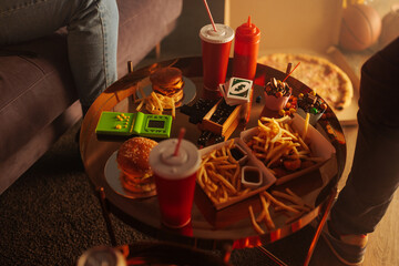 Table with food at party.