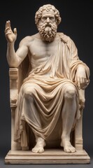 Fototapeta premium Seated Figure Statue Of Ancient Ruler In Light Beige Marble