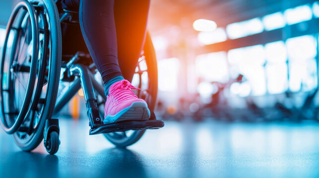 Accessibility focus: Individual using wheelchair at gym, for inclusivity campaign