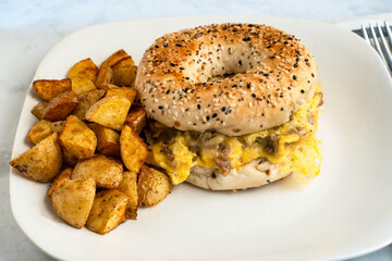 scramble eggs with  sausage  breakfast sandwich,