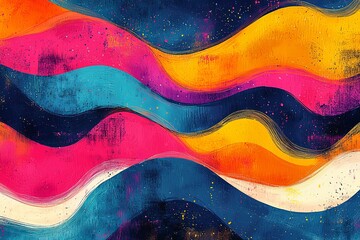 Abstract wavy pattern background with a bold geometric border in bright colors.
