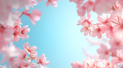 Fototapeta premium Valentines day pink and white blossoms flowers frame on pastel background.