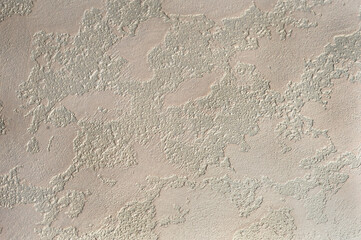 Venetian, decorative plaster with a relief texture. Light gray and beige surface, non-uniform...