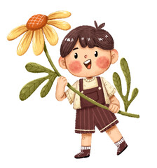 Fototapeta premium NIÑOS EN PRIMAVERA, niño con flor, inicio de clases 