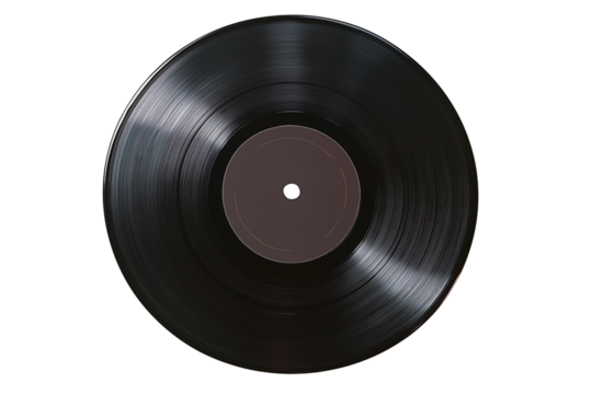 Classic black vinyl record isolated on a blank background. Concept of retro music and vintage sound.