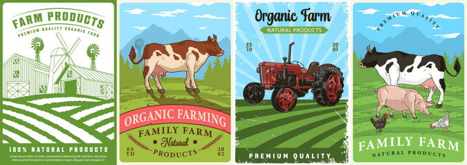 Obraz premium Farm product labels showcasing natural farming
