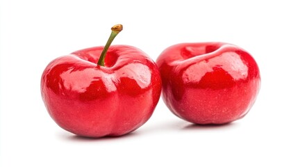 Two Shiny Red Cherries Closeup Vibrant Still Life Image