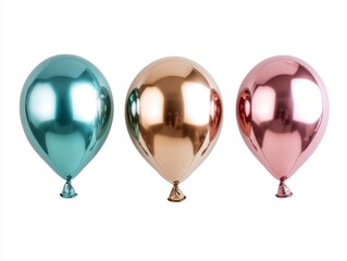 Three Metallic Balloons On White Background