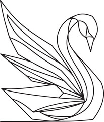 Modern Abstract Origami Swan in Line Art Style - Vector Illustration