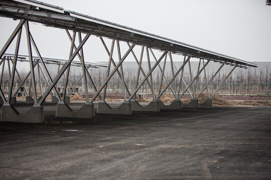 Building site of solar car park in winter. Italy
