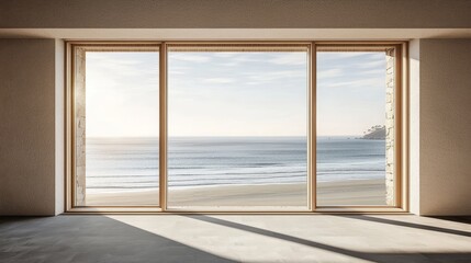 Minimalist Interior with Ocean View Through Large Window, Interior Design, Minimalism ,architecture,interior design
