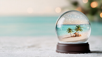 Captivating beach scene in snow globe tropical paradise home decor relaxing atmosphere