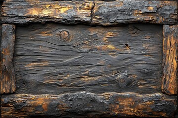 Obraz premium Rustic wood-textured background with a rough rectangular border carved into the wood.