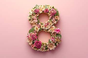 Floral design of number eight celebrating Women's Day on March eighth. Generative AI